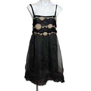 Anthropologie zeharvale Black Tulle Floral Embroidered Mini Dress size 12